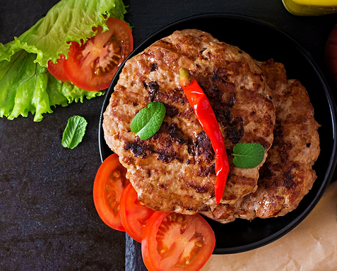 Sandwich Hamburger With Juicy Burgers, Cheese And Mix Of Cabbage. Top View